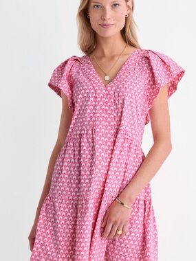 Vineyard Vines Pink White Printed V-Neck Dress